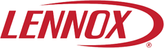 Lennox logo in red with a swoosh design around the text.
